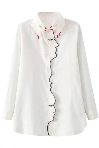 Oasap Fashion Unique White Button Down Blouse