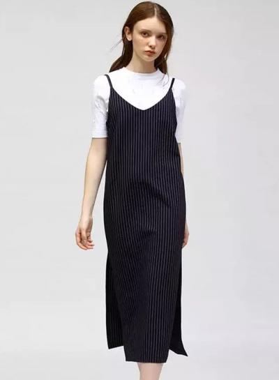 Oasap Striped Print Spaghetti Strap Mini Dress With High Slit