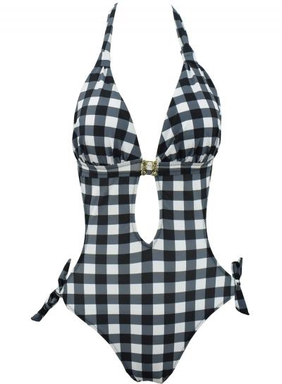 Oasap Women's Plaid Print Cut Out Halter Monokini