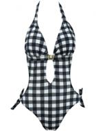 Oasap Women's Plaid Print Cut Out Halter Monokini