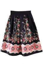 Oasap Paisley Floral Print Pleated Swing Skirt