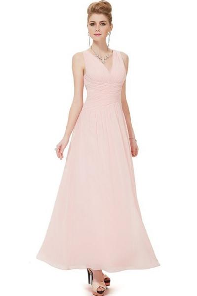 Oasap Women's Double V-neck Ruched Long Pink Bridesmaids Formal Dress