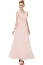 Oasap Women's Double V-neck Ruched Long Pink Bridesmaids Formal Dress