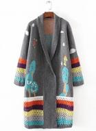Oasap Lapel Long Sleeve Hollow Out Printed Sweater Cardigan