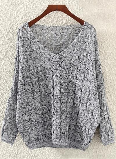 Oasap V Neck Batwing Sleeve Hollow Out Loose Sweater