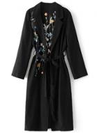 Oasap Fashion Floral Embroidery Trench Coat With Belt