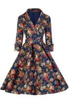 Oasap Vintage Floral Printing Belted Dress