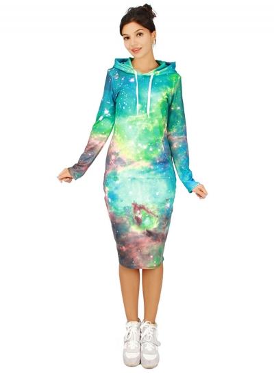 Oasap Long Sleeve Galaxy Printed Long Hoodie