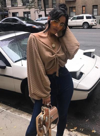 Oasap Solid Color Long Sleeve Blouse