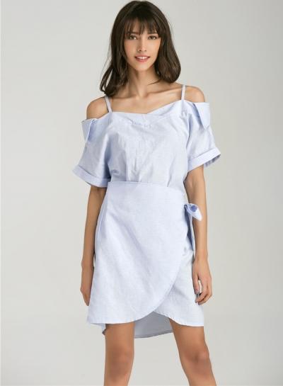 Oasap Spaghetti Strap Off Shoulder Irregular Solid Wrap Dress