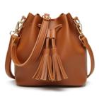 Oasap Vintage Solid Leather Handbag Cross Body Women Shoulder Bag With Tassels