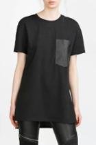 Oasap Pu Leather Breasted Pocket Side Slit High Low Tee