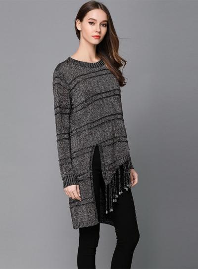 Oasap Fashion Long Sleeve Knit Irregular Dress With Tassel