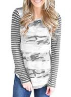 Oasap Round Neck Striped Splicing Camouflage Printed Tee Shirt