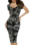 Oasap Women's Chic Graphic V Neck Bodycon Midi Dress