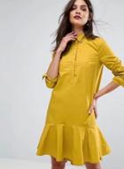 Oasap Turn Down Collar Long Sleeve Ruffle Hem Dress