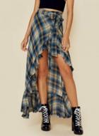 Oasap Fashion High Waist Plaid Irregular Maxi Skirt