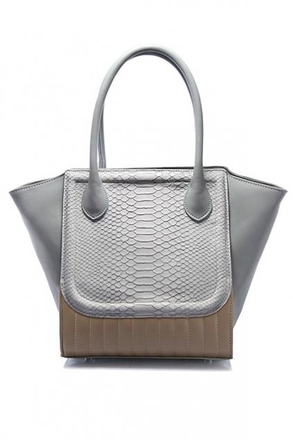 Oasap Color Block Crocodile Pattern Tote