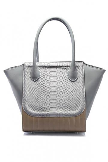Oasap Color Block Crocodile Pattern Tote
