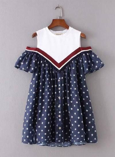 Oasap Star Print Off Shoulder Loose Dress