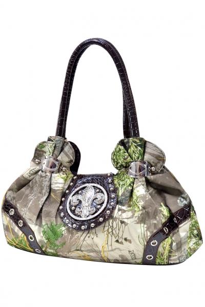 Oasap Studded Camouflage Satchel Bag With Rhinestone