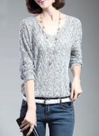 Oasap V Neck Batwing Sleeve Solid Color Pullover Sweater