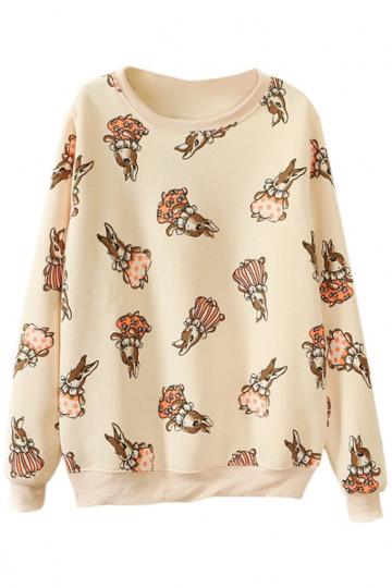 Oasap Cute Bunny Rabbit Print Fleece Cozy Sweatshirt For Women