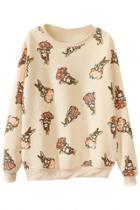 Oasap Cute Bunny Rabbit Print Fleece Cozy Sweatshirt For Women