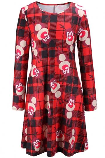 Oasap Christmas Rudolph The Red-nosed Reindeer Printing Dress