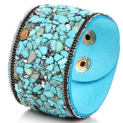 Oasap Punk Crystal Wide Leather Bracelet