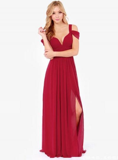 Oasap V Neck Sleeveless Split Maxi Prom Dress