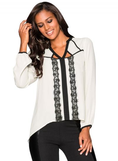 Oasap Eyelash Lace Trim Pullover Blouse
