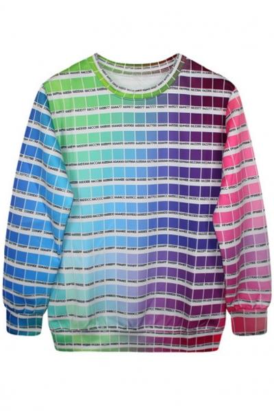 Oasap Dip-dye Plaid Print Sweatshirt