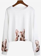 Oasap Fashion Cat Printed Pullover Sweatshirt