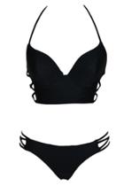 Oasap Summer Beach Strappy Long Line Black Bikini