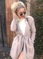 Oasap Turn-down Collar Long Sleeve Solid Color Trench Coat