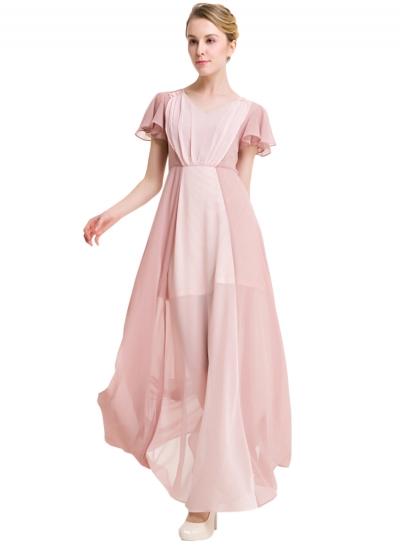 Oasap V Neck Short Sleeve Color Block Evening Maxi Dress