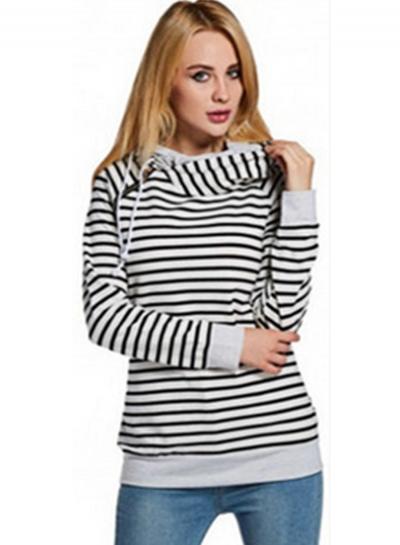 Oasap Long Sleeve Striped Pullover Hoodie
