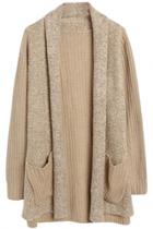 Oasap Chic Simple Color Patch Pocket Loose Knitted Cardigan