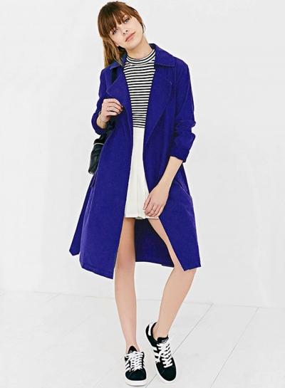 Oasap Notch Lapel Back Slit Coat With Belt