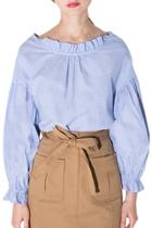 Oasap Women's Back Keyhole Long Puff Sleeve Ruffle Paneled Blouse