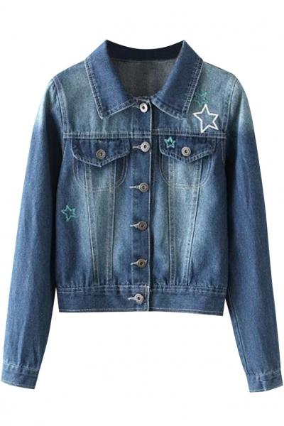 Oasap Distress Washed Blue Denim Crop Jacket