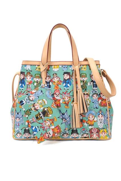 Oasap Opera Character Print Double Handle Shoulder Bag