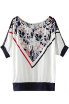 Oasap Stylish Floral Print Short Sleeve Blouse For Woman