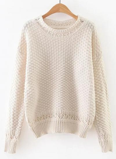 Oasap Round Neck Long Sleeve Solid Color Pullover Sweater