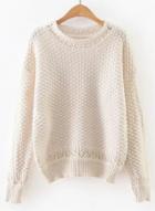 Oasap Round Neck Long Sleeve Solid Color Pullover Sweater