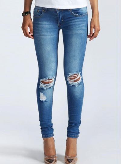 Oasap Fashion Low Waist Ripped Denim Pencil Pants