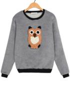 Oasap Owl Embroidered Fuzzy Sweatshirt