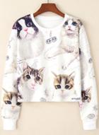 Oasap Cartoon Cat Random Print Crop Sweatshirt