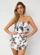 Oasap Strapless Floral Ruffle Romper